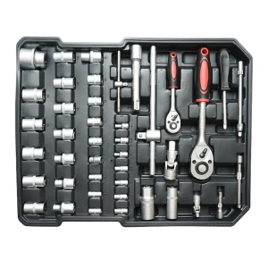 Set scule multifunctional 187 piese in troler rigid ABS si aluminiu, unelte profesionale crom vanadiu, kit complet cu roti si maner extensibil pentru reparatii si mentenanta - Img 4
