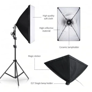 Set studio iluminare cu 2 softbox, 2 becuri LED RGB 50W, black screen, clame pentru panza, geanta transport - Img 4
