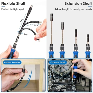 Set surubelnite de precizie 142 piese, 120 biti CR-V si 22 accesorii, magnetice, maner ergonomic, extensie flexibila, pentru telefoane, laptopuri si electronice - Img 7