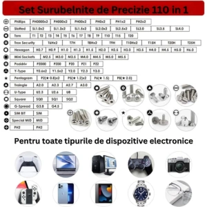 Set trusa surubelnite si biti de precizie 110 piese, otel CrV, magnetice, pentru electronice, ceasuri si reparatii fine - Img 8
