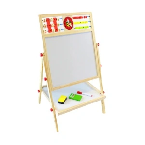 Tabla magnetica de scris pentru copii cu 2 fete,ceas,crete,marker,burete,inaltime totala 67 cm - Img 4