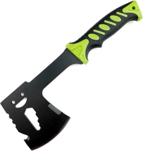Topor multifunctional, pentru camping, drumetii, 30 cm, verde, husa inclusa - Img 7