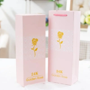 Trandafir artificial, suflat cu aur 24K, cutie eleganta, punga de cadou inclusa, roz - Img 10