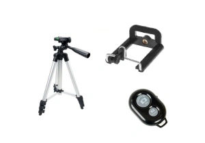 Trepied foto universal 133 cm ,filet 1/4 cu suport de telefon si telecomanda bluetooth - Gri - Img 8