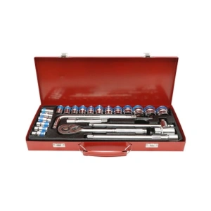 Trusa chei tubulare 1/2 25 piese 8-32mm cu clichet rapid, bara L si extensii, set complet pentru mecanica auto si reparatii - Img 1