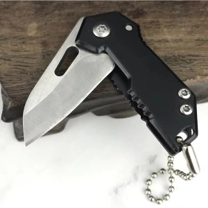 Breloc briceag pliabil multifunctional din metal, mini cutit EDC pentru chei, compact 5.3-8.8 cm, negru argintiu - Img 2