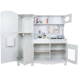 Bucatarie din lemn pentru copii,91x102 cm,2 becuri LED,sort de gatit - Alb - Img 5