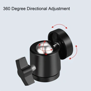 Cap sferic mini rotativ 360 grade cu prindere 1/4 pentru trepied, suport aluminiu pentru lumina LED, microfon, camera video si telefon - Img 5