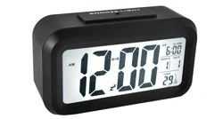 Ceas electronic cu afisare LED, alarma si termometru - Negru - Img 2