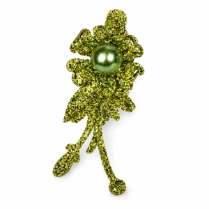 Clema de par verde 5 x 2 cm, model floral metalizat, accesoriu pentru par, fixare sigura, design elegant, 1 buc