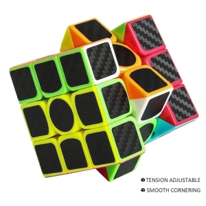 Cub de indemanare 3x3, 5.5 x 5.5 cm, Speed Cube cu stickere aspect fibra de carbon, joc de logica, ABS, multicolor, +6 ani - Img 4