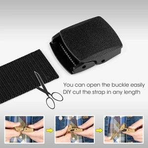 Curea barbati din nylon ajustabila, design fara gauri, catarama din plastic rezistent, 120 cm, neagra - confort, rezistenta si stil modern - Img 4