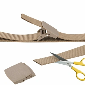 Curea barbati din nylon ajustabila, design fara gauri, catarama din plastic rezistent, 120 cm, bej deschis - stil simplu, confortabil si versatil - Img 6