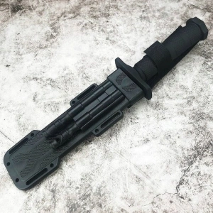 Cutit vanatoare tactic militar cu teaca multifunctionala, otel 420J2, lama fixa 31 cm, ascutitor, amnar si fluier incluse - Img 8