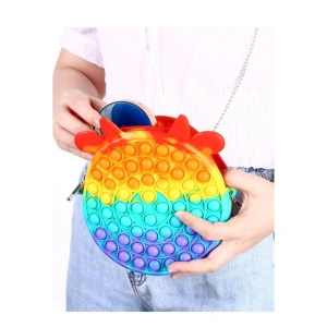 Geanta senzoriala Pop It multicolor, 16 cm, silicon flexibil, antistres, reutilizabila, accesoriu pentru copii, 3 ani+ - Img 2