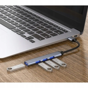 Hub pentru transfer date cu 4 porturi USB 3.0 si 2.0, carcasa din aluminiu, gri, compact, 9 x 1.7 x 0.9 cm - Img 3