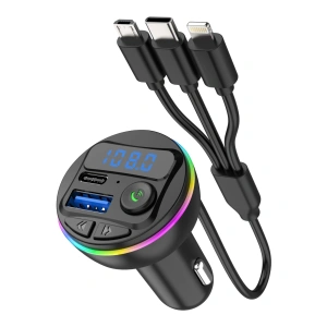 Incarcator auto cu MP3 player si Bluetooth, incarcare rapida QC 3.0 si USB Tip-C PD 20W, 3 mufe de incarcare, negru - Img 2
