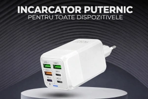 Incarcator retea 150W USB-C si USB-A 6 porturi fast charge cu display LED universal telefon laptop alb compact - Img 6