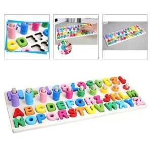 Joc alfabetic pentru copii, din lemn 3 in 1, logaritmic cu litere si cifre - Multicolor - Img 7