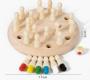 Joc de memorie Montessori din lemn, multicolor, tabla rotunda 17 cm, 24 pioni si zar colorat, joc educativ pentru dezvoltarea atentiei si memoriei, 4 ani+ - Img 2