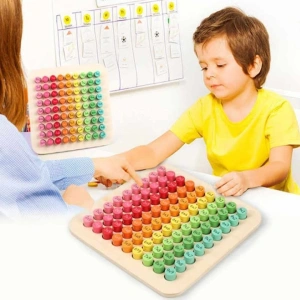 Joc educativ cu tabla inmultirii din lemn, 81 piese colorate, joc interactiv pentru invatarea matematica, dezvoltarea gandirii si coordonarii - Img 6