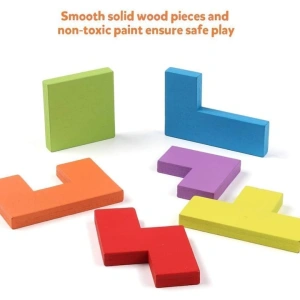 Joc puzzle pentru copii, tetris, educativ, 40 piese, lemn, culori pastelate, 3+ ani, 26.5 x 17.7 cm - Img 3