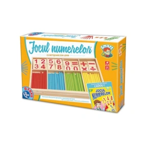 Jocul numerelor din lemn, Montessori, pentru invatarea operatiilor matematice, 2-4 jucatori, 52 betisoare, cifre, semne matematice si suport din lemn, 5-8 ani - Img 2