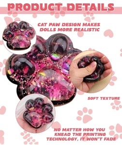 Jucarie fidget senzoriala pernuta labuta de pisica cu glitter, textura moale, efect de revenire lenta, antistres si relaxare, 6.5 x 6 cm, roz - Img 2