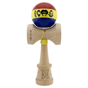 Kendama profesionala din lemn cu rulment metalic, model Dracula tricolor, finisaj Super Sticky, cupe mari King Size V3, 18 cm, multicolor - Img 5