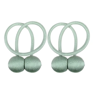 Kit 2 accesorii magnetice pentru prinderea perdelelor si draperiilor, snur textil, 44 cm, verde menta - Img 1