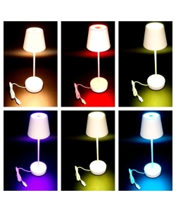 Lampa de masa LED RGB alba cu control tactil, baterie reincarcabila, 8 culori + 18 LED alb cald, IP44, incarcare USB, autonomie pana la 16 ore - Img 4