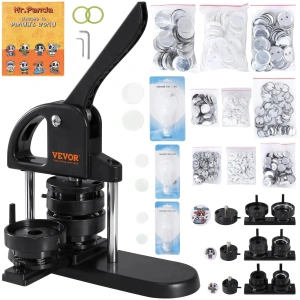 Masina de facut insigne, aparat 3 in 1 pentru insigne de 25, 32, 58 mm, kit 300 piese, ideal pentru proiecte DIY, evenimente si branding personalizat
