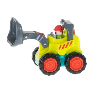 Mini buldozer pentru copii, verde lime cu gri antracit, 6.7 x 5.5 x 4 cm, utilaj de constructie cu lama mobila, roti mobile, ambalaj PVC - Img 3