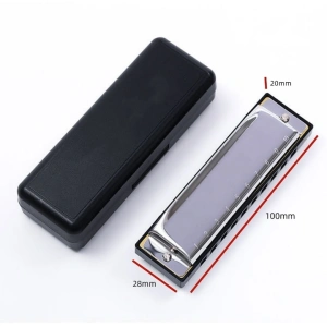 Muzicuta neagra argintie 10 x 2.8 x 2 cm, diatonica cu 10 gauri, acordaj Do, cu cutie de protectie, instrument muzical pentru copii si adulti - Img 5