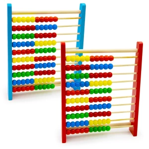 Numaratoare educativa din lemn pentru copii, 10 randuri, 100 bile colorate, 30x24x5 cm - Img 2
