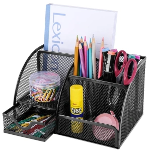 Organizator pentru birou, metalic, 7 compartimente, 22 x 14 x 12.7 cm, negru - Img 12