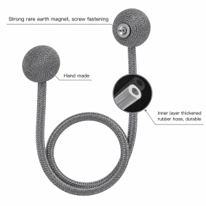 Pachet 2 accesorii magnetice pentru perdele, snur textil impletit, 44 cm, gri antracit - Img 4