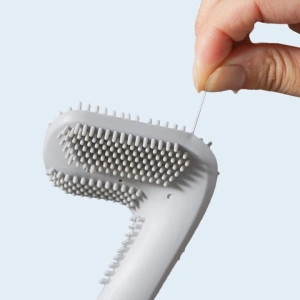 Perie pentru curatare toaleta, plastic si silicon, suport pentru agatare pe perete, 40 x 8 x 6 cm, alb/gri - Img 2