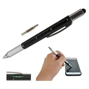 Pix multifunctional 6 in 1, rigla, 2 surubelnite, touchscreen, nivela cu bula, metal, 14.8 cm, negru-argintiu - Img 3