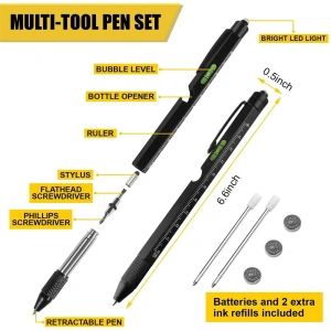 Pix multifunctional, 9 in 1, rigla, surubelnita, suport telefon, LED, negru - Img 2
