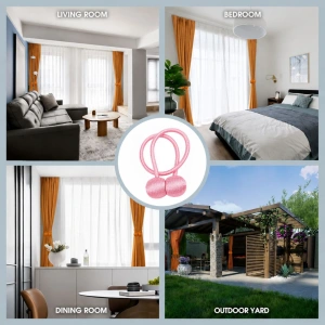 Prindere magnetica pentru perdele, snur impletit decorativ, 44 cm, roz deschis metalizat - Img 5