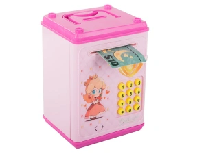 Pusculita pentru copii, tip seif, cu cod PIN, plastic, 18.5 x 13 x 11 cm, roz - Img 6