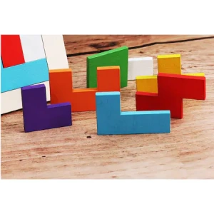 Puzzle din lemn 3in1 pentru copii,asamblare logica,tetris,38 piese - Multicolor - Img 2