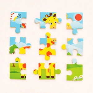 Puzzle educativ cu suport din lemn, set 4 modele animale, 11 x 11 cm, 9 piese fiecare, joc de logica si asociere pentru copii 3+ ani - Img 7