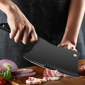 Satar bucatarie tip japonez lama lata din otel inoxidabil, maner ergonomic antialunecare, pentru carne peste legume, 29 cm, negru - Img 7