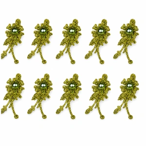 Set 10 cleme de par verzi 5 x 2 cm, model floral metalizat, accesorii moderne pentru par, fixare ferma si confortabila