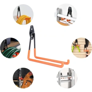 Set 12 carlige metalice perete pentru organizare garaj, suport scule, bicicleta, furtun, montaj inclus, negru portocaliu - Img 5