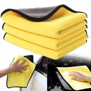 Set 3 prosoape din microfibra, absorbante si cu uscare rapida, 30 x 30 cm, gri/galben - pentru curatenie eficienta, fara urme si fara zgarieturi - Img 1