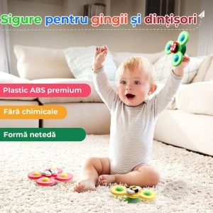 Set 3 spinnere senzoriale pentru copii, jucarii cu ventuza pentru baie, masa si calatorii, albina, fluture, buburuza - Img 4