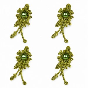 Set 4 cleme de par verzi 5 x 2 cm, model floral metalizat, accesorii moderne pentru par, fixare ferma si confortabila